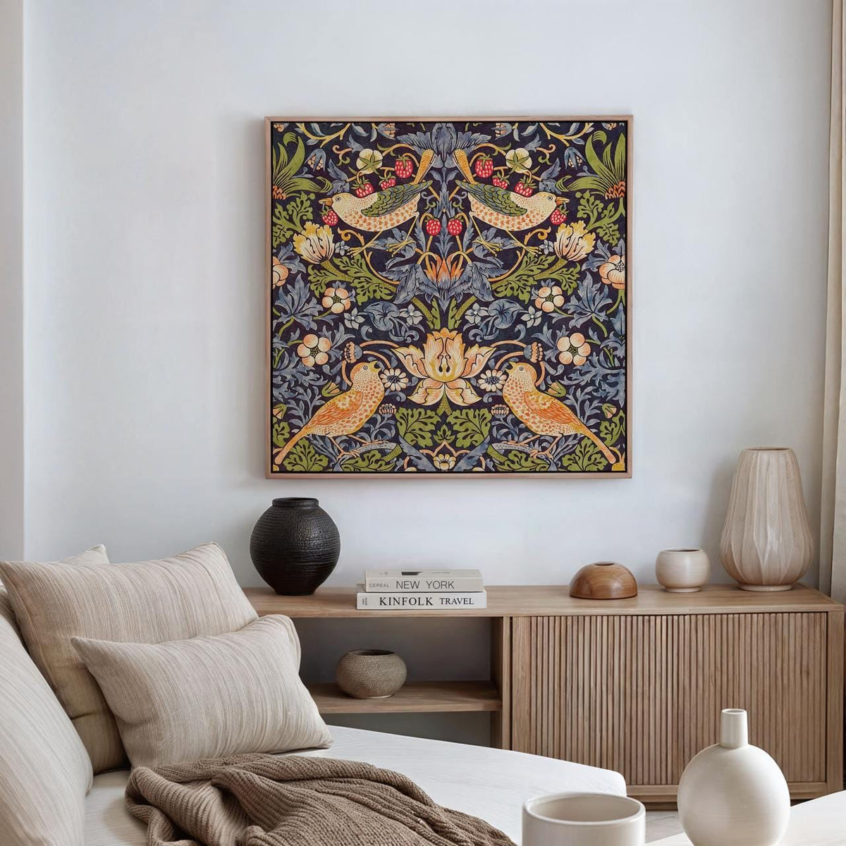 William Morris, Strawberry Thief 1883 - Canvas Wall Art Print, Living Room Decor, Framed Gallery Art