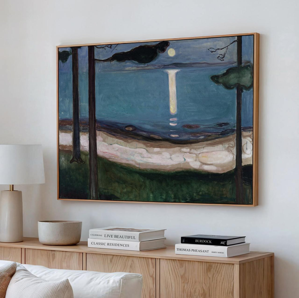 Edvard Munch - Moonlight 1895 - Norwegian Fjord Canvas Print, Blue Night Sea Reflection Art, Dark Trees Scenic Expressio