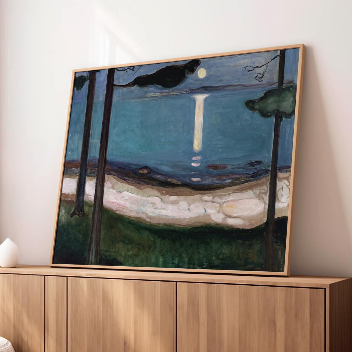 Edvard Munch - Moonlight 1895 - Norwegian Fjord Canvas Print, Blue Night Sea Reflection Art, Dark Trees Scenic Expressio