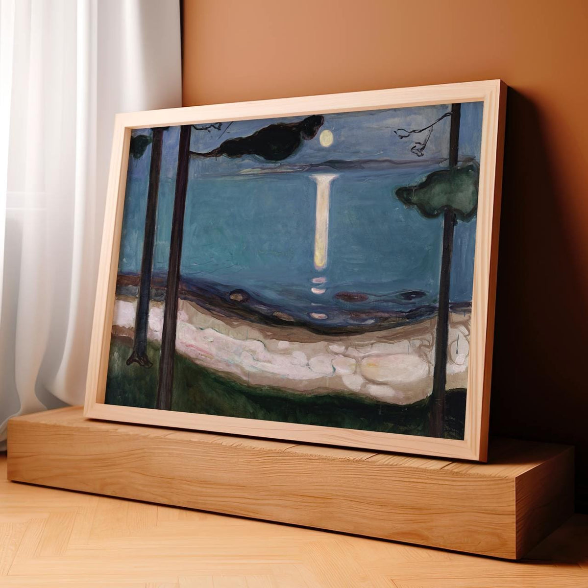 Edvard Munch - Moonlight 1895 - Norwegian Fjord Canvas Print, Blue Night Sea Reflection Art, Dark Trees Scenic Expressio