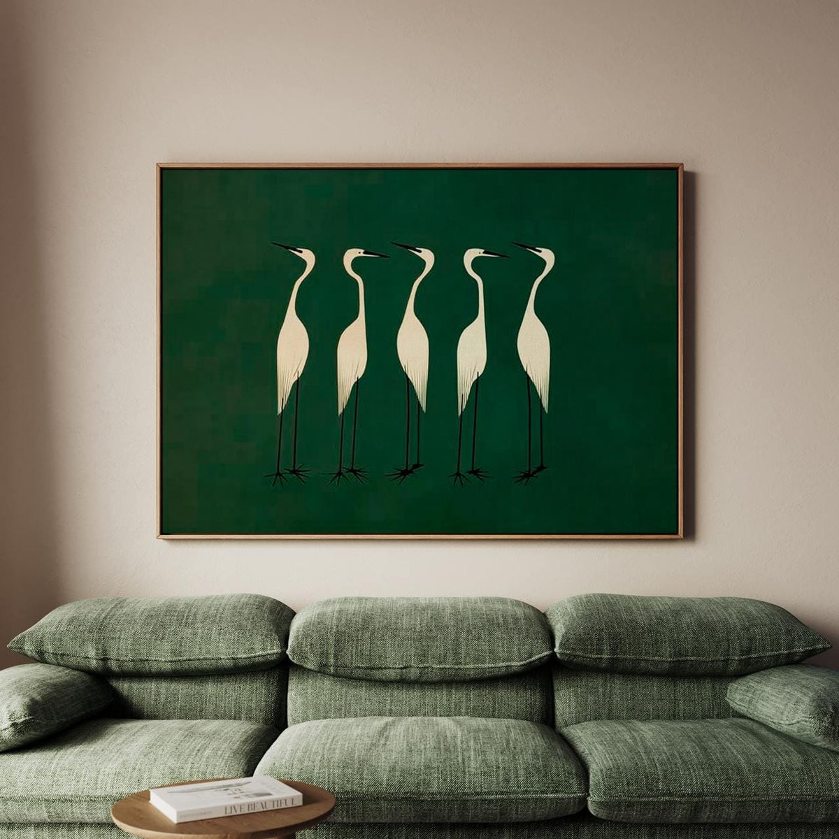 Elegant White Herons Silhouette - Canvas Wall Art Print, Framed Bird Decor for Living Room, Bedroom, Coastal Home, Moder