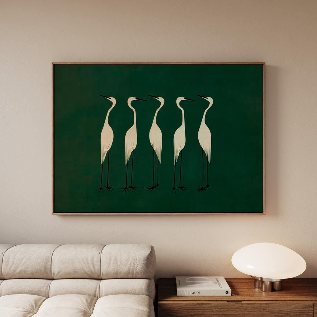 Elegant White Herons Silhouette - Canvas Wall Art Print, Framed Bird Decor for Living Room, Bedroom, Coastal Home, Moder