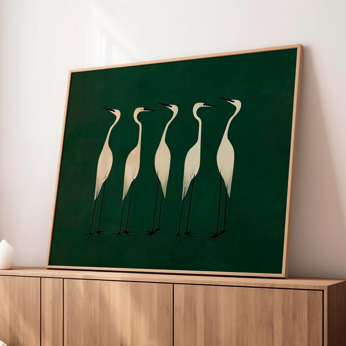 Elegant White Herons Silhouette - Canvas Wall Art Print, Framed Bird Decor for Living Room, Bedroom, Coastal Home, Moder