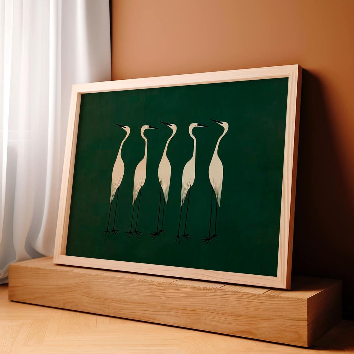 Elegant White Herons Silhouette - Canvas Wall Art Print, Framed Bird Decor for Living Room, Bedroom, Coastal Home, Moder