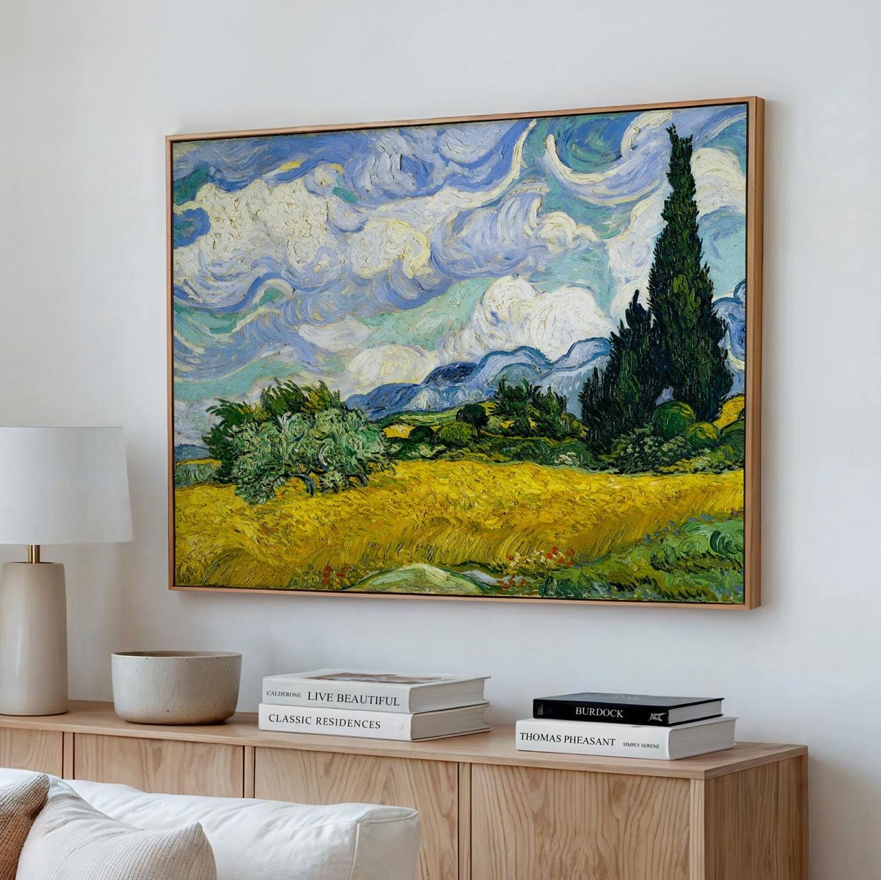 Vincent van Gogh Wheat Field With Cypresses - Canvas Wall Art Print, Framed Landscape Decor for Living Room, Office