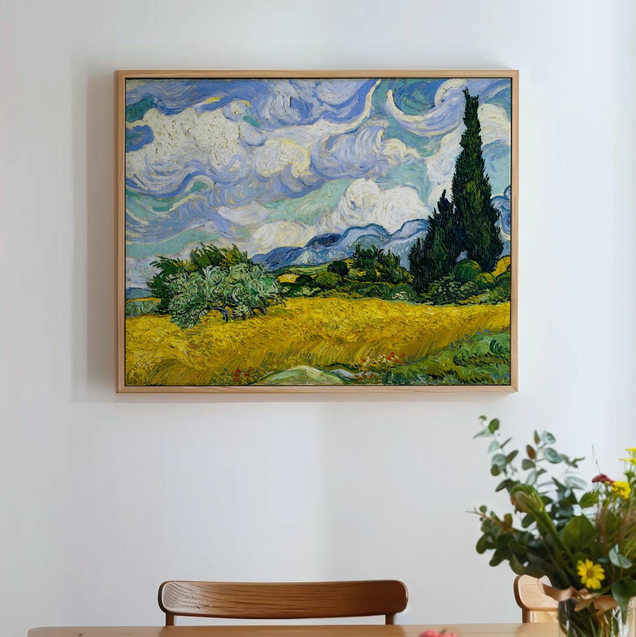 Vincent van Gogh Wheat Field With Cypresses - Canvas Wall Art Print, Framed Landscape Decor for Living Room, Office