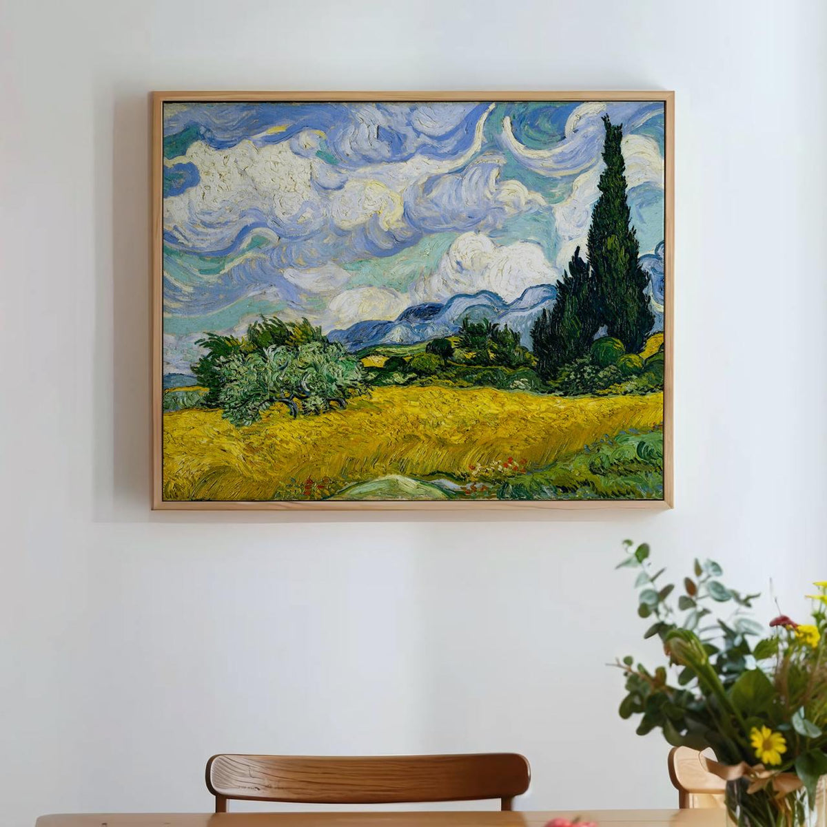 Vincent van Gogh Wheat Field With Cypresses - Canvas Wall Art Print, Framed Landscape Decor for Living Room, Office