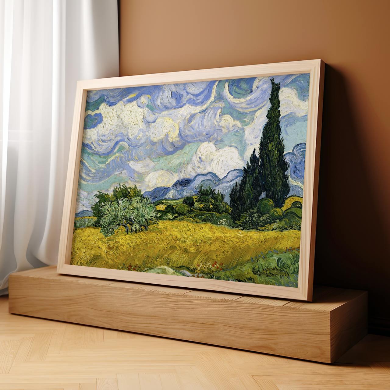 Vincent van Gogh Wheat Field With Cypresses - Canvas Wall Art Print, Framed Landscape Decor for Living Room, Office