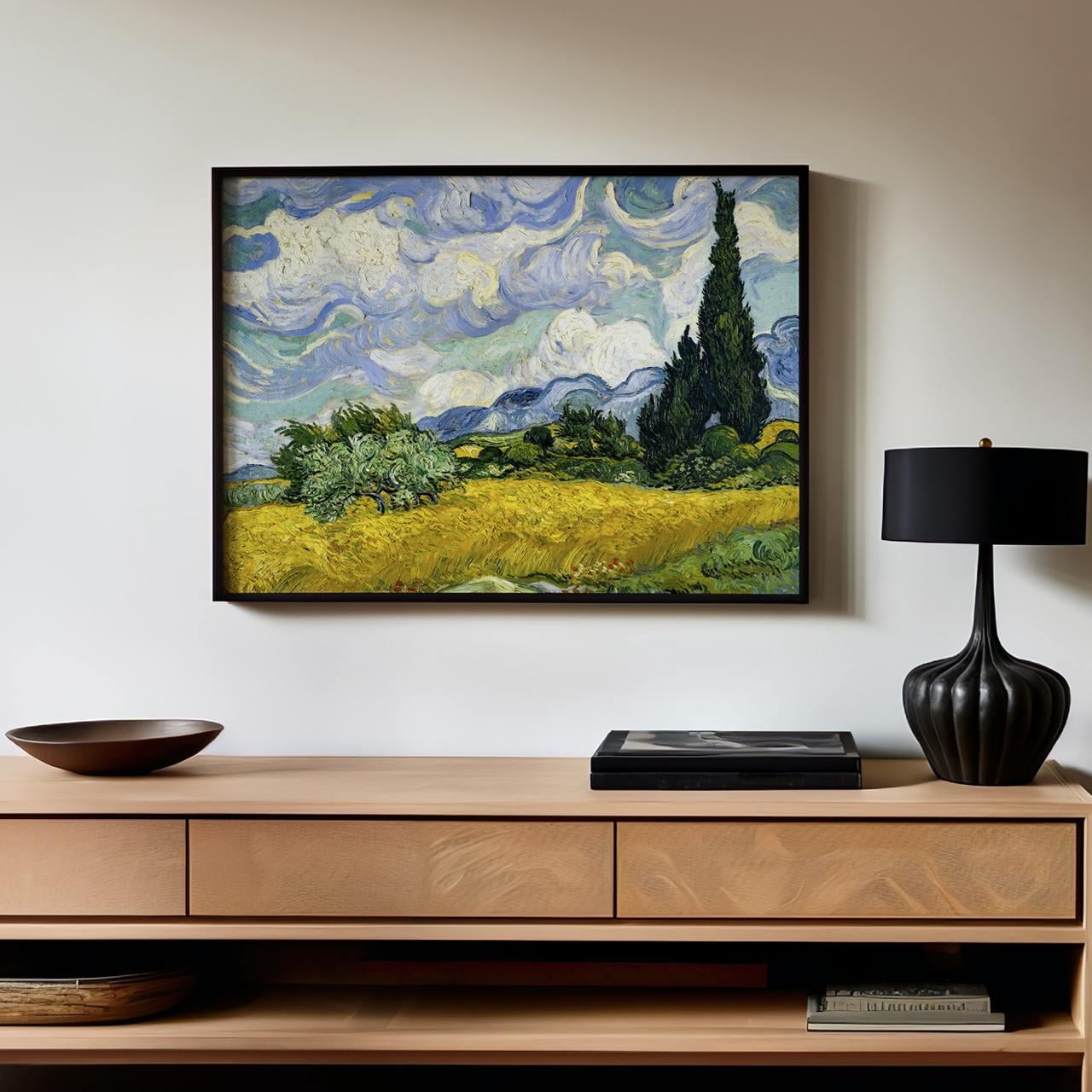 Vincent van Gogh Wheat Field With Cypresses - Canvas Wall Art Print, Framed Landscape Decor for Living Room, Office