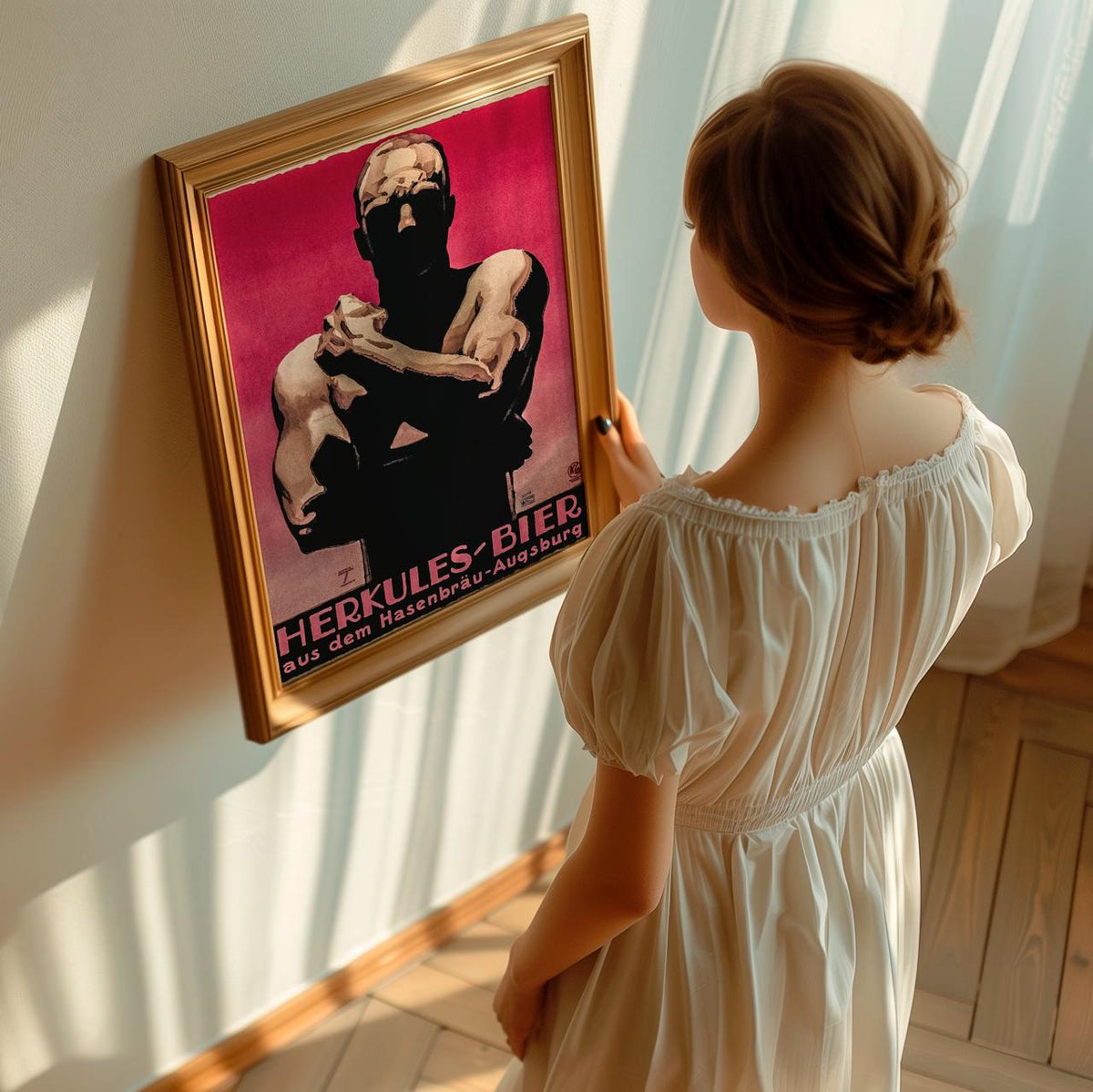 Vintage Hercule Beer Poster - Framed Wall Poster Print, German Brew Art Decor for Game Room, Bar Area, Retro Gallery Wal