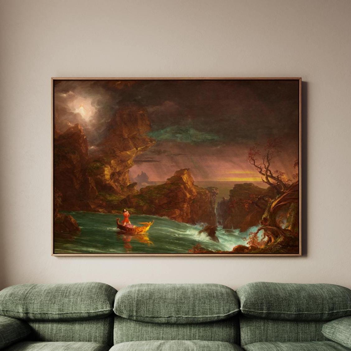 Thomas Cole - The Voyage of Life Manhood 1842 - Dramatic Landscape Canvas Print, Romantic Nature Wall Art, Framed Decor