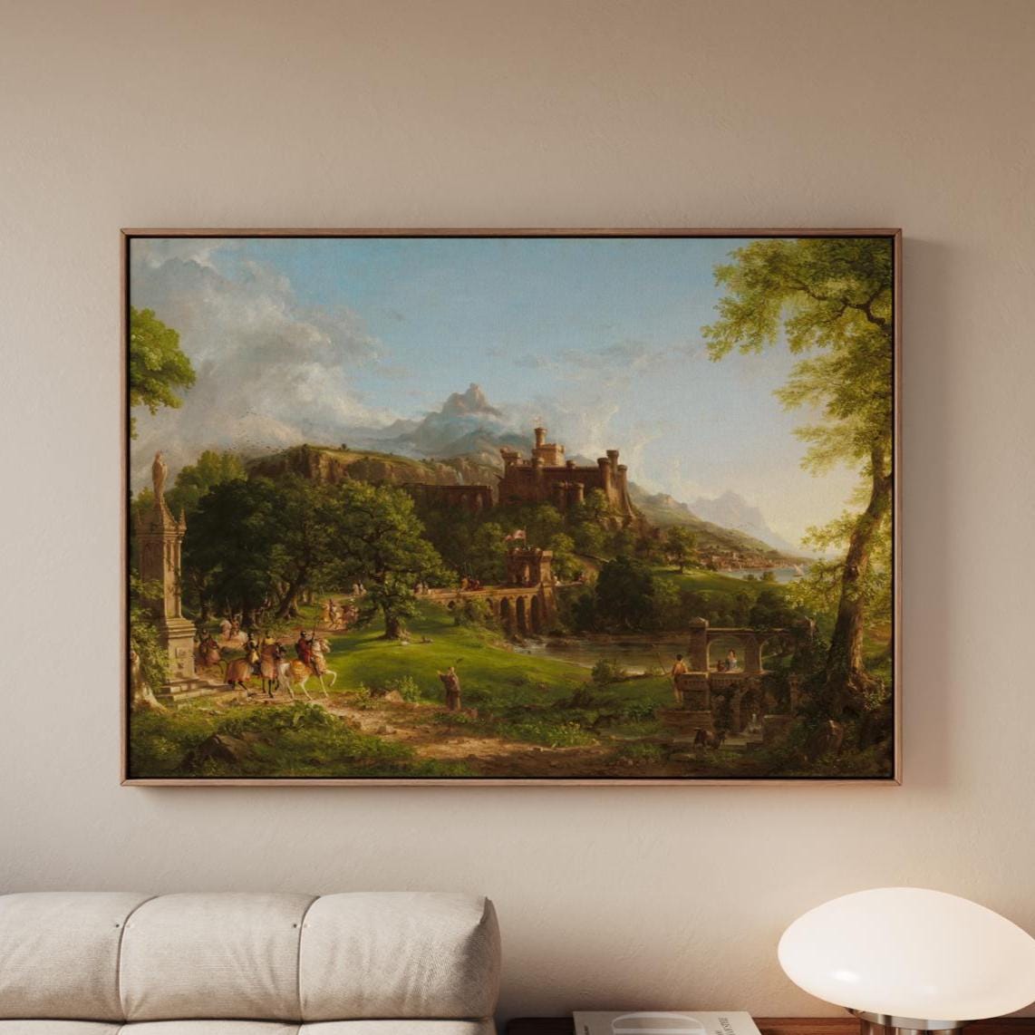 Thomas Cole - The Departure 1837 - Romantic Castle Landscape Canvas Print, Mountain Wall Art, Large Framed Decor