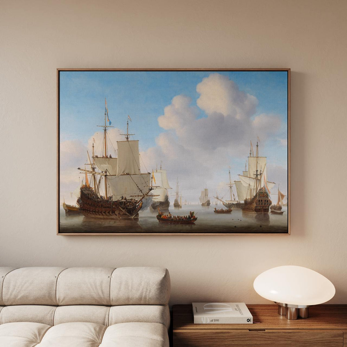 Willem van de Velde – Dutch Ships in a Calm – Marine Oil Painting, 17th Century Seascape Print