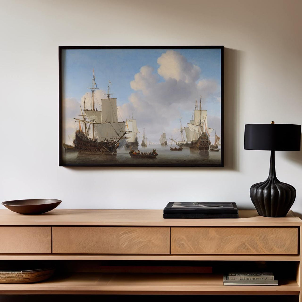 Willem van de Velde – Dutch Ships in a Calm – Marine Oil Painting, 17th Century Seascape Print
