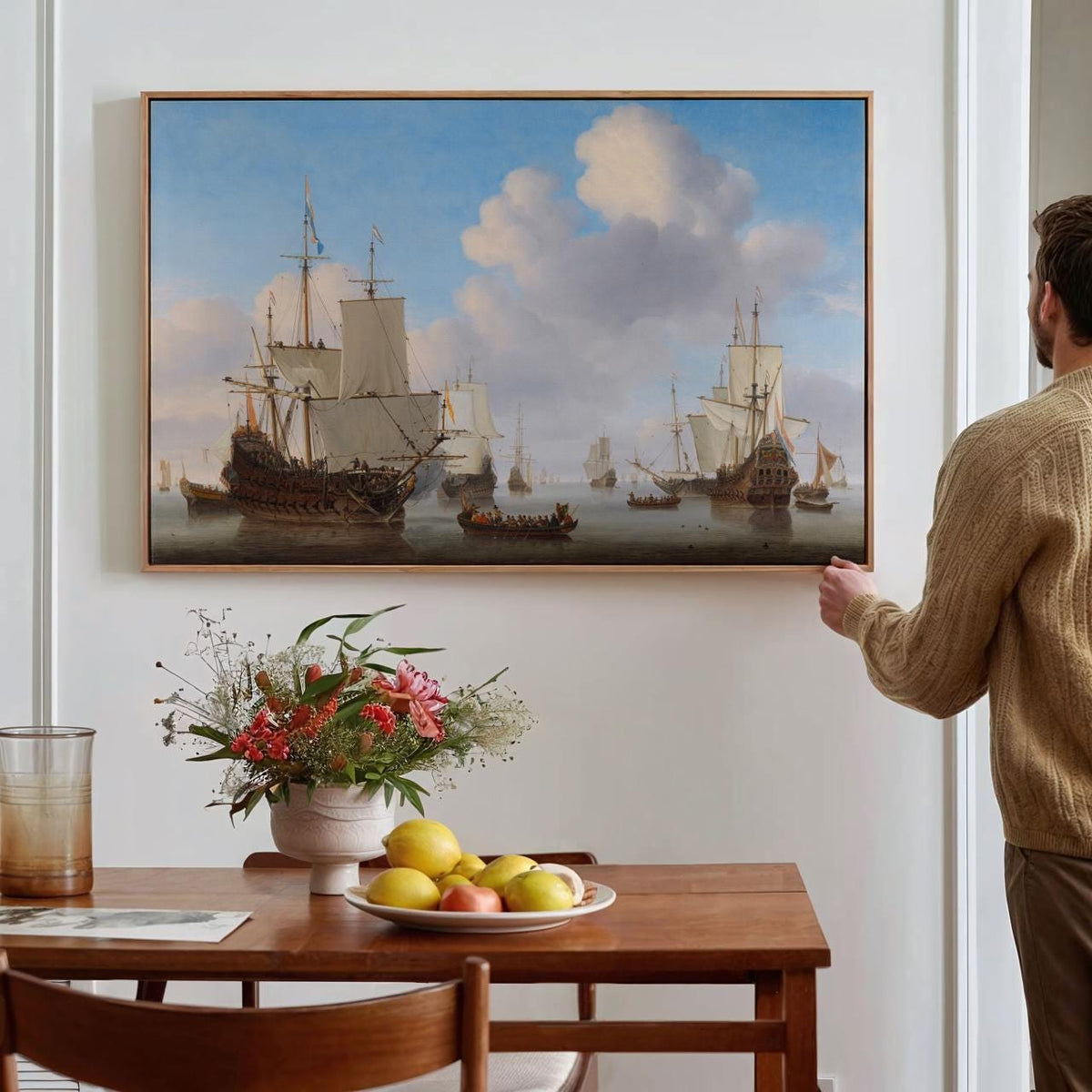 Willem van de Velde – Dutch Ships in a Calm – Marine Oil Painting, 17th Century Seascape Print