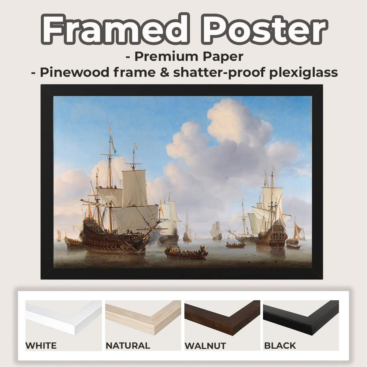 Willem van de Velde – Dutch Ships in a Calm – Marine Oil Painting, 17th Century Seascape Print