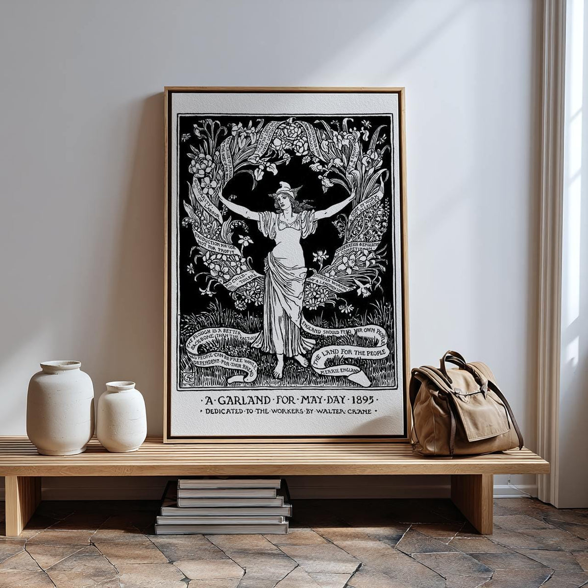 Walter Crane – A Garland for May Day – Art Nouveau Floral Banner, Socialist May Day Poster Canvas