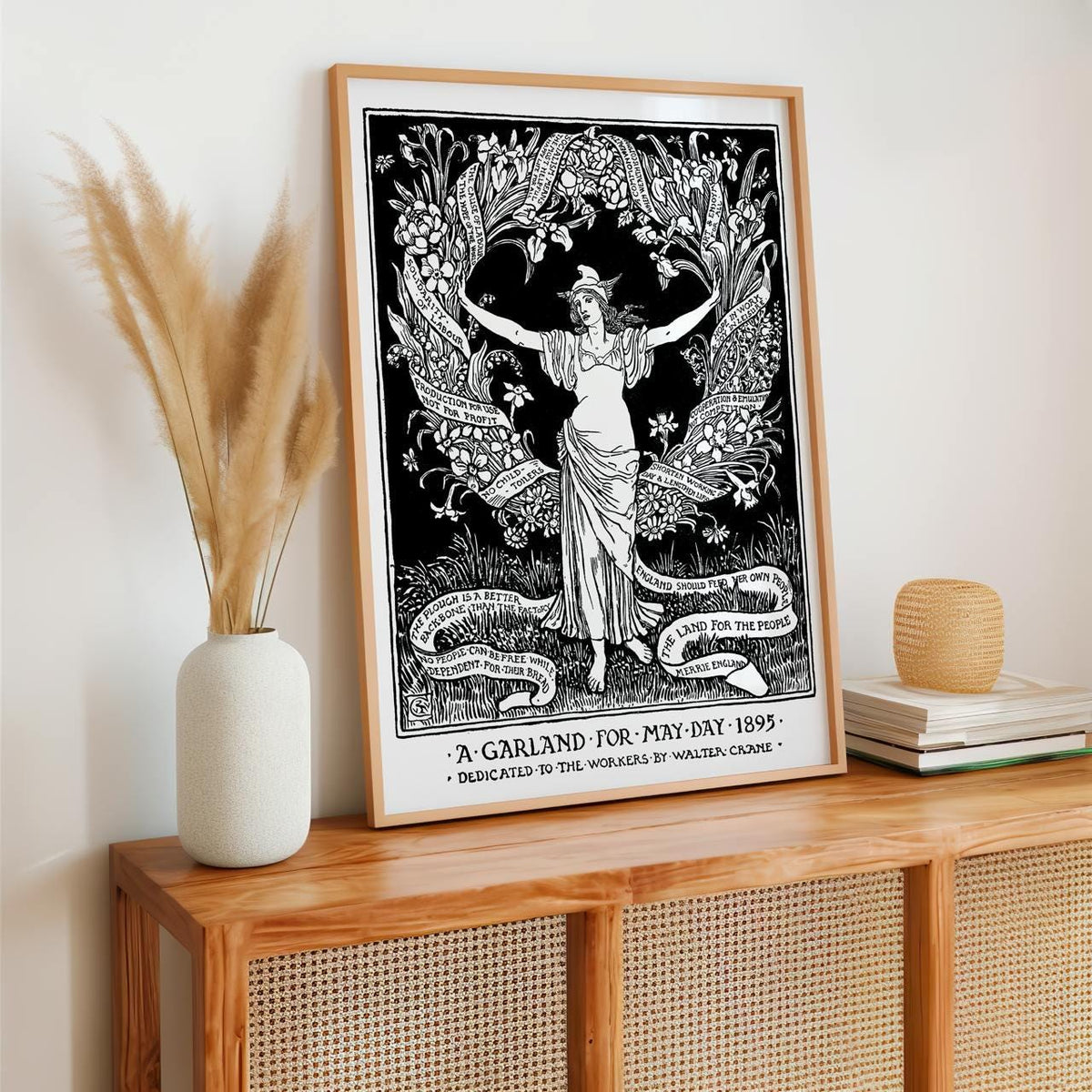 Walter Crane – A Garland for May Day – Art Nouveau Floral Banner, Socialist May Day Poster Canvas