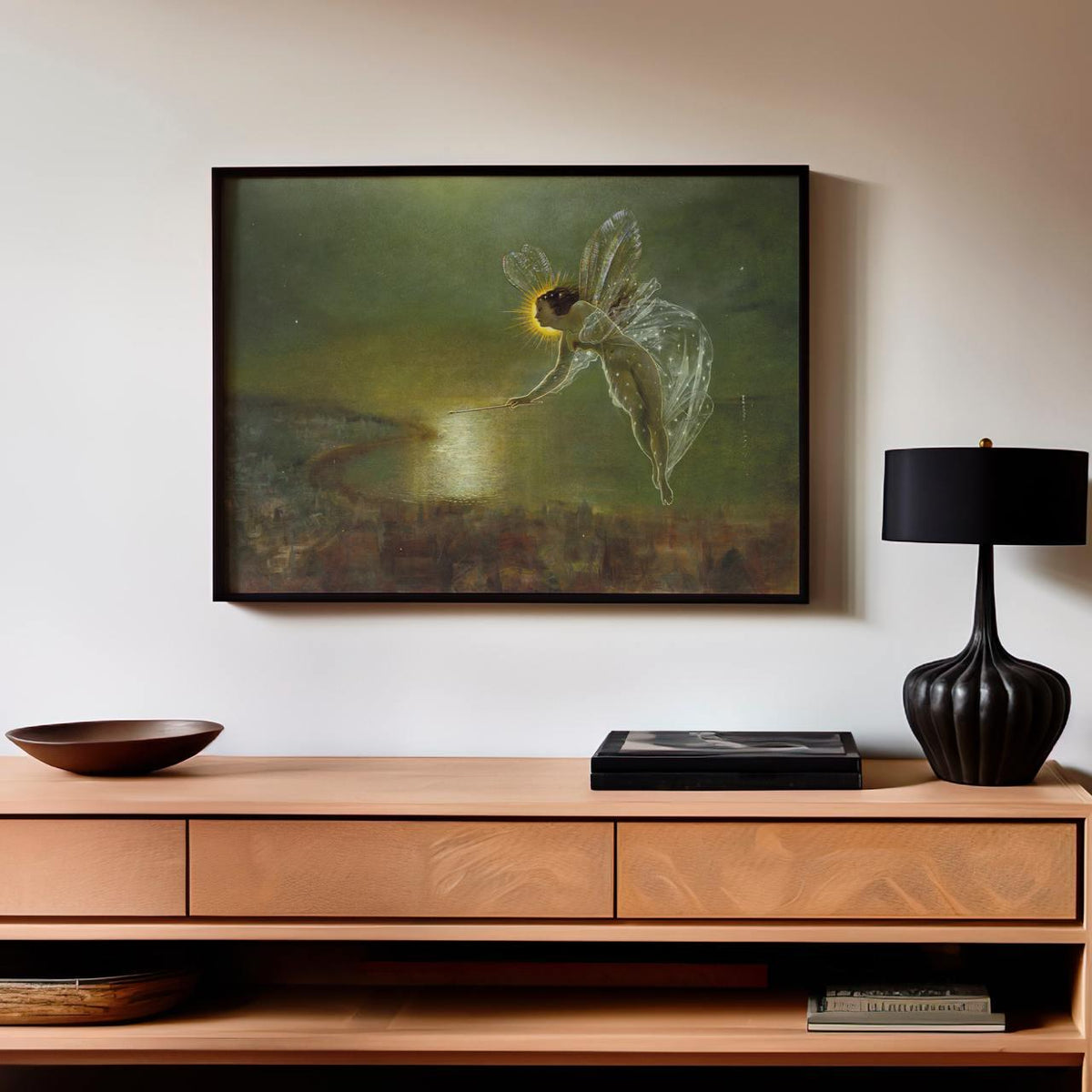 John Atkinson Grimshaw - Spirit of the Night - Victorian Fairy Canvas Print, Nocturnal Seaside Landscape Wall Art, Mysti