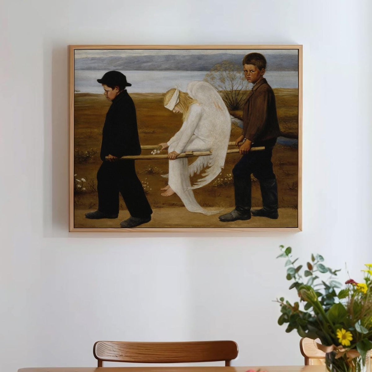Hugo Simberg - The Wounded Angel - Symbolist Angel Carrier Print, Finnish Boys Stretcher Wall Art, Melancholy Folklore D