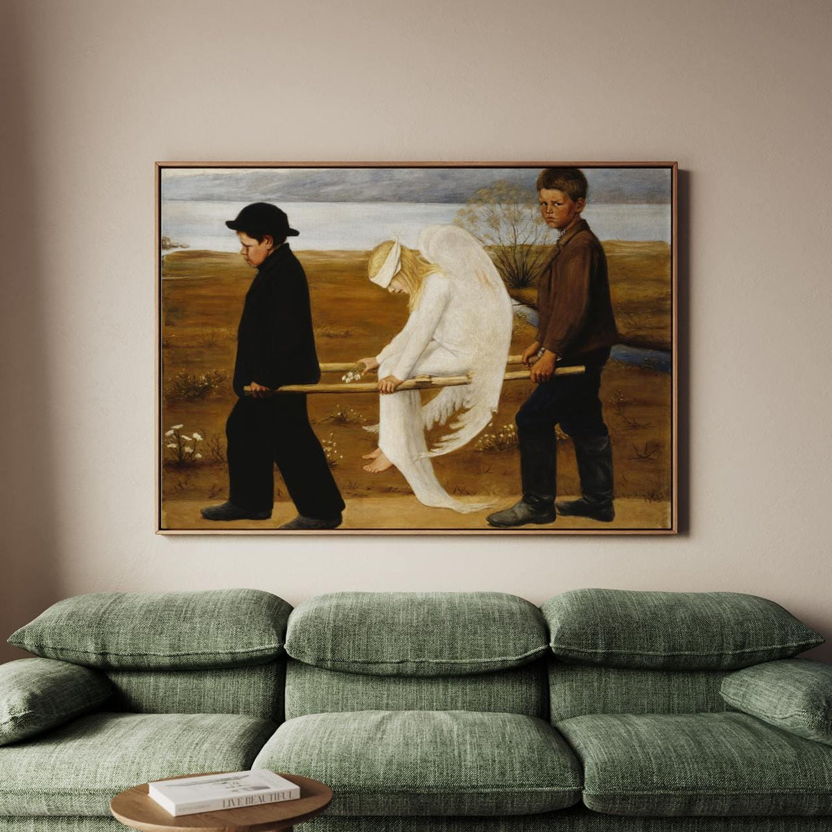 Hugo Simberg - The Wounded Angel - Symbolist Angel Carrier Print, Finnish Boys Stretcher Wall Art, Melancholy Folklore D