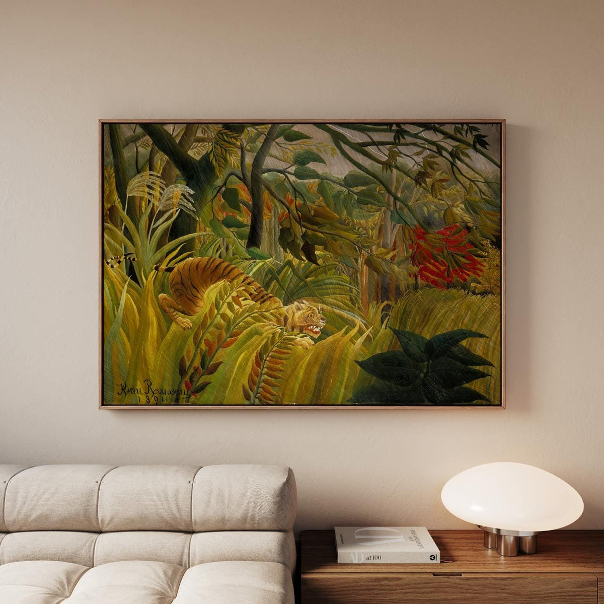 Henri Rousseau - Tiger in a Tropical Storm 1891 - Naive Jungle Predator Print, Rainy Night Wall Art, Primitivist Nature 
