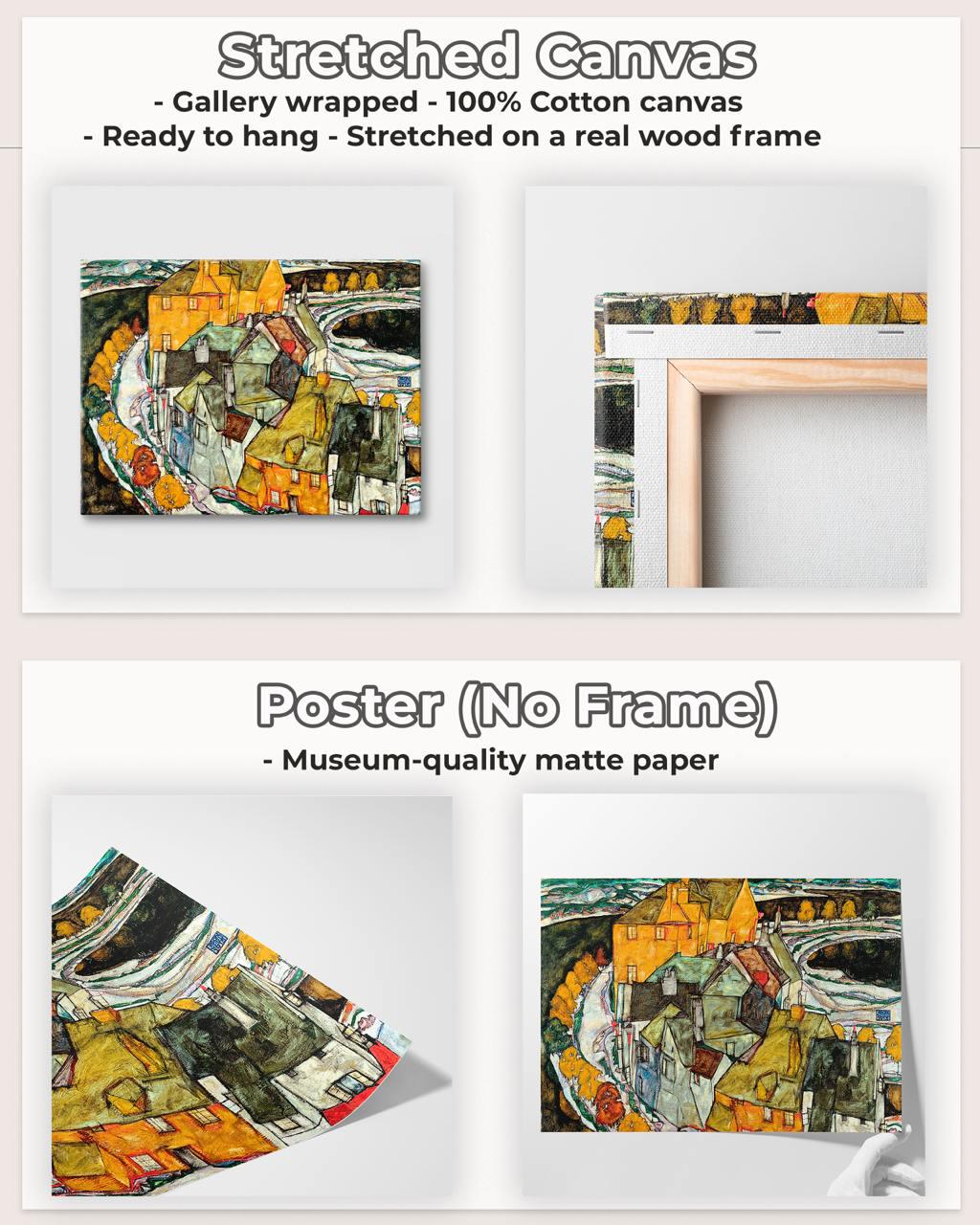 Egon Schiele - Crescent of Houses II Island Town - Expressionist Urban Print, Modern Landscape Canvas Art, Vintage Boho 