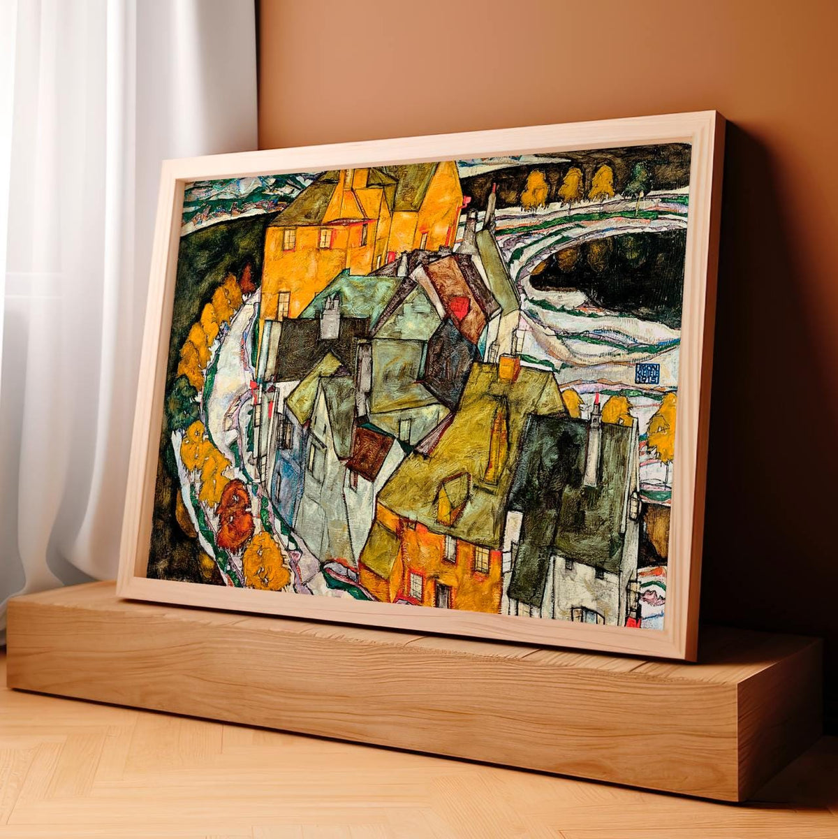 Egon Schiele - Crescent of Houses II Island Town - Expressionist Urban Print, Modern Landscape Canvas Art, Vintage Boho 