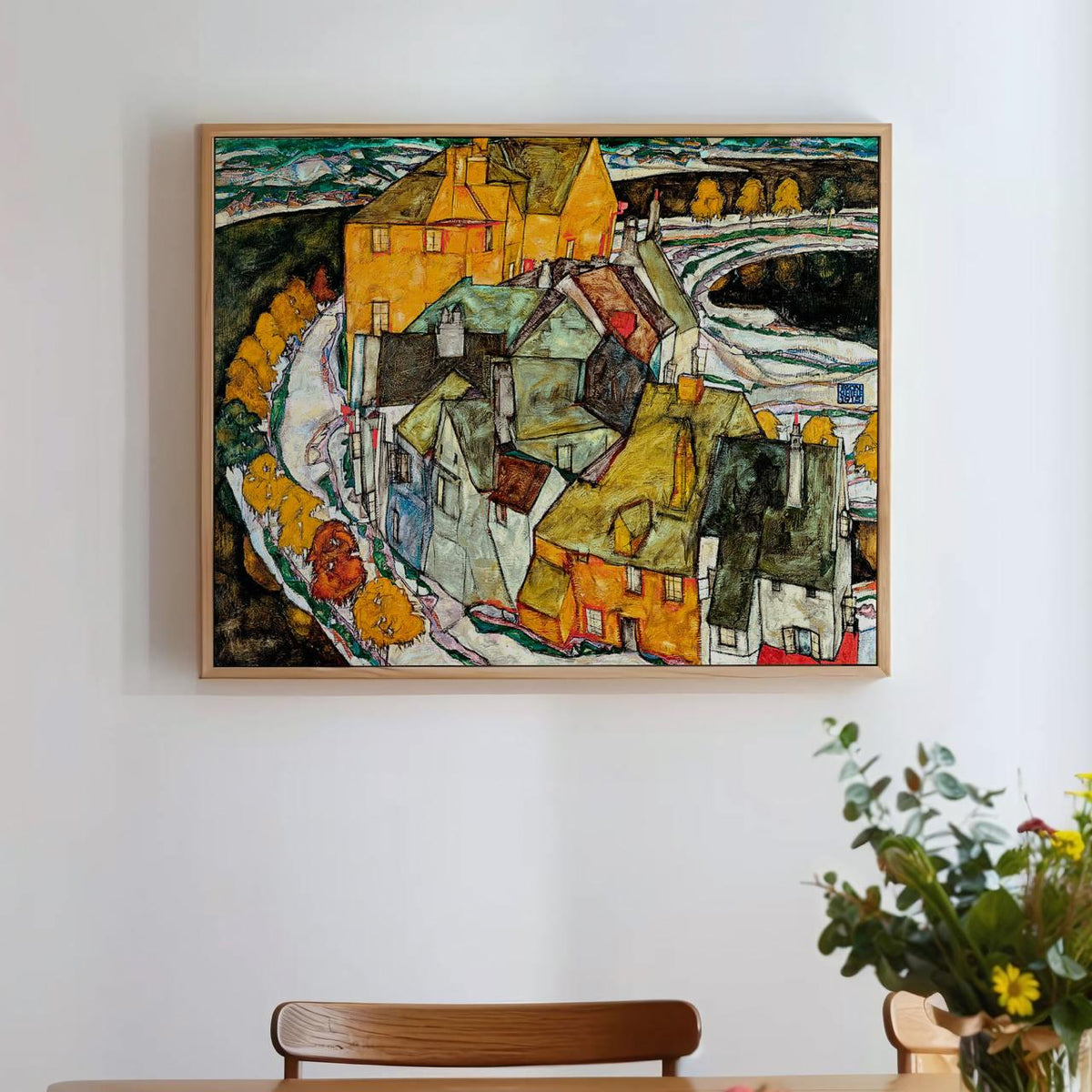 Egon Schiele - Crescent of Houses II Island Town - Expressionist Urban Print, Modern Landscape Canvas Art, Vintage Boho 