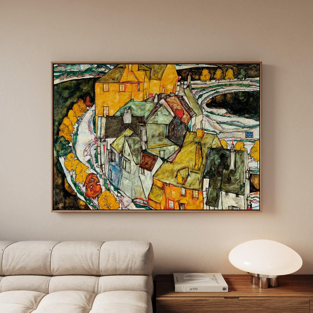 Egon Schiele - Crescent of Houses II Island Town - Expressionist Urban Print, Modern Landscape Canvas Art, Vintage Boho 