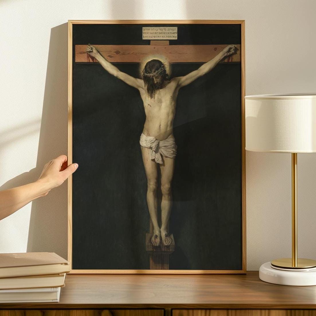 Diego Velazquez - Christ Crucified - Baroque Catholic Canvas Print, Sacred Christ on Cross Religious Wall Art Living Roo