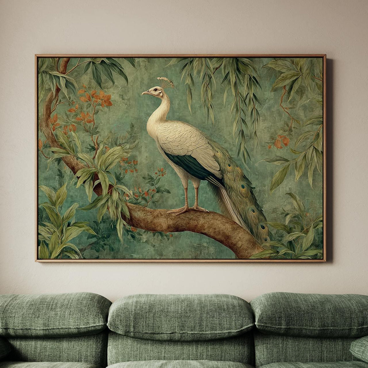Extra Large Vintage Floral Wall Hanging Framed Canvas Print, Floral Wall Art Tapestry Decor Living Room, Wide Wall Art G