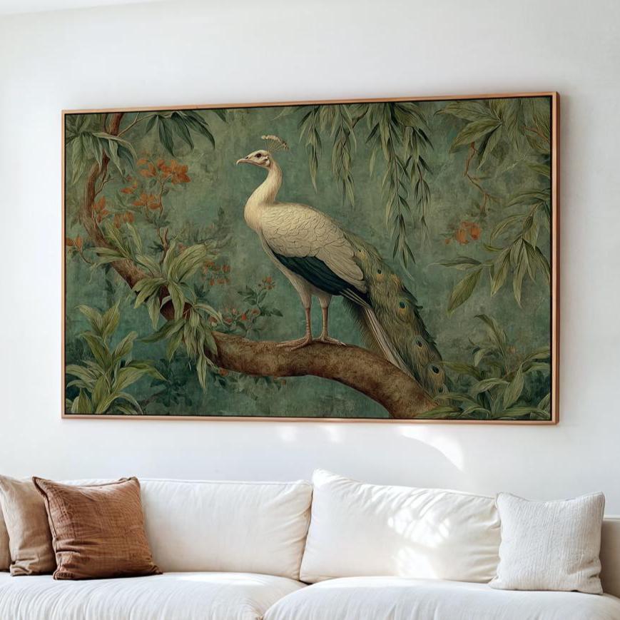 Extra Large Vintage Floral Wall Hanging Framed Canvas Print, Floral Wall Art Tapestry Decor Living Room, Wide Wall Art G