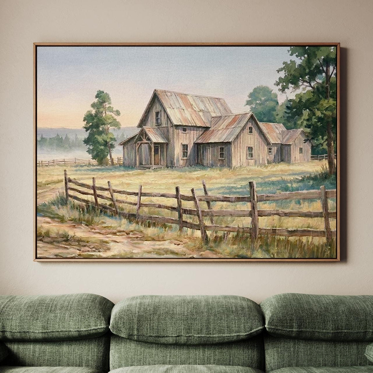 Vintage Old Barn Canvas Large Farmhouse Wall Art Print, Rustic Wood Background Painting Decor, Farmhouse Decor Earth Ton