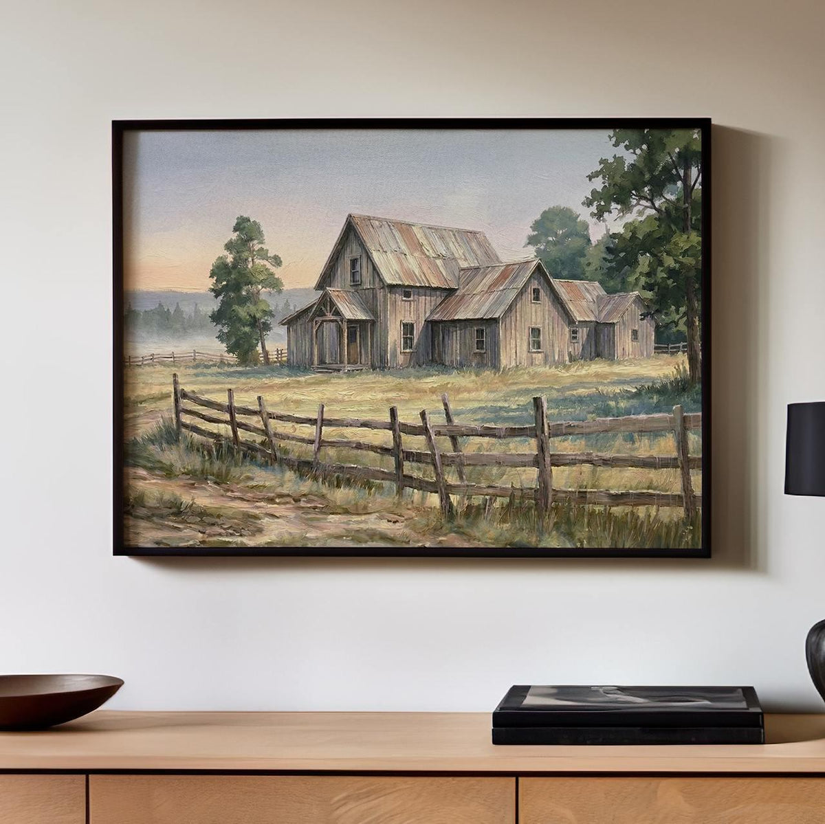 Vintage Old Barn Canvas Large Farmhouse Wall Art Print, Rustic Wood Background Painting Decor, Farmhouse Decor Earth Ton