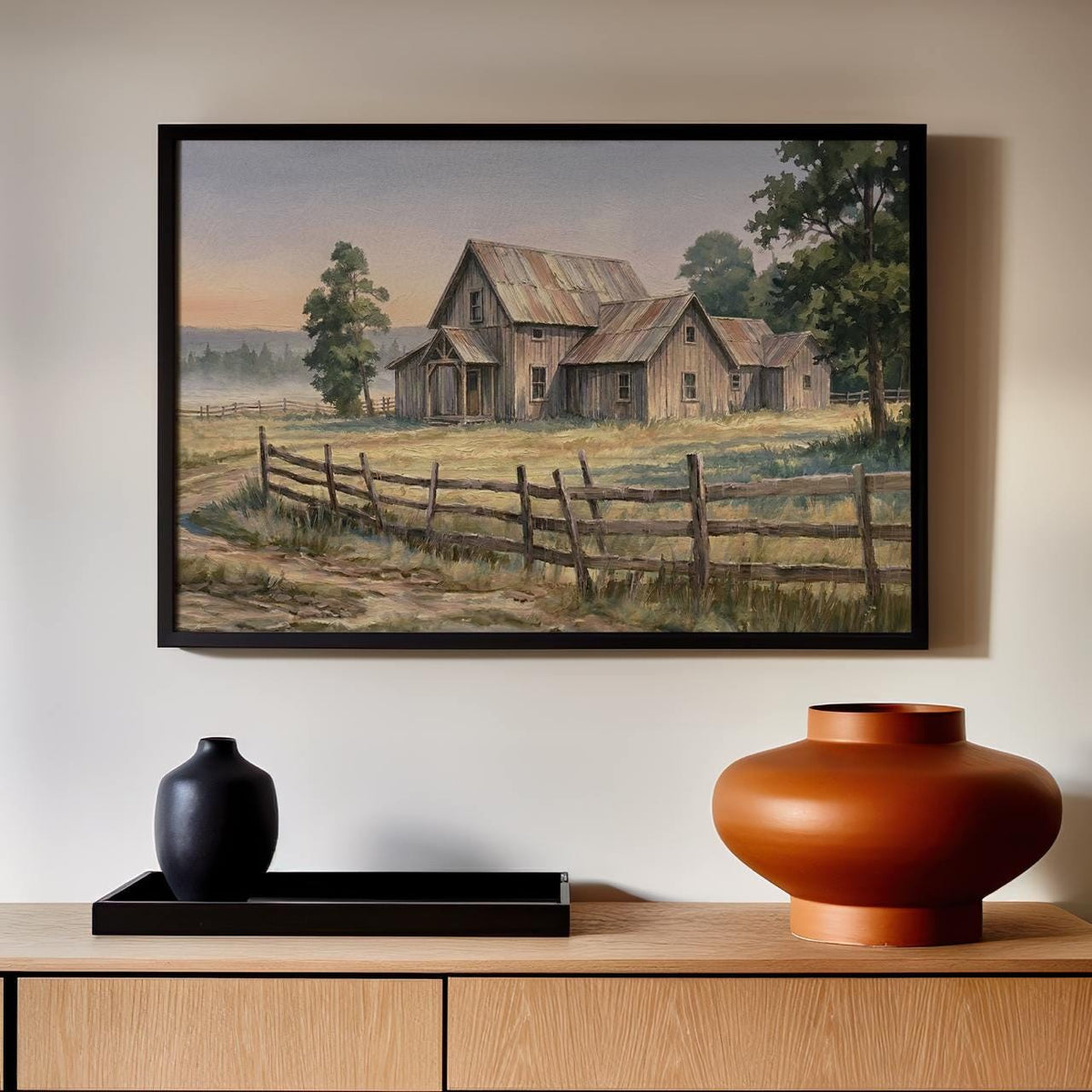 Vintage Old Barn Canvas Large Farmhouse Wall Art Print, Rustic Wood Background Painting Decor, Farmhouse Decor Earth Ton