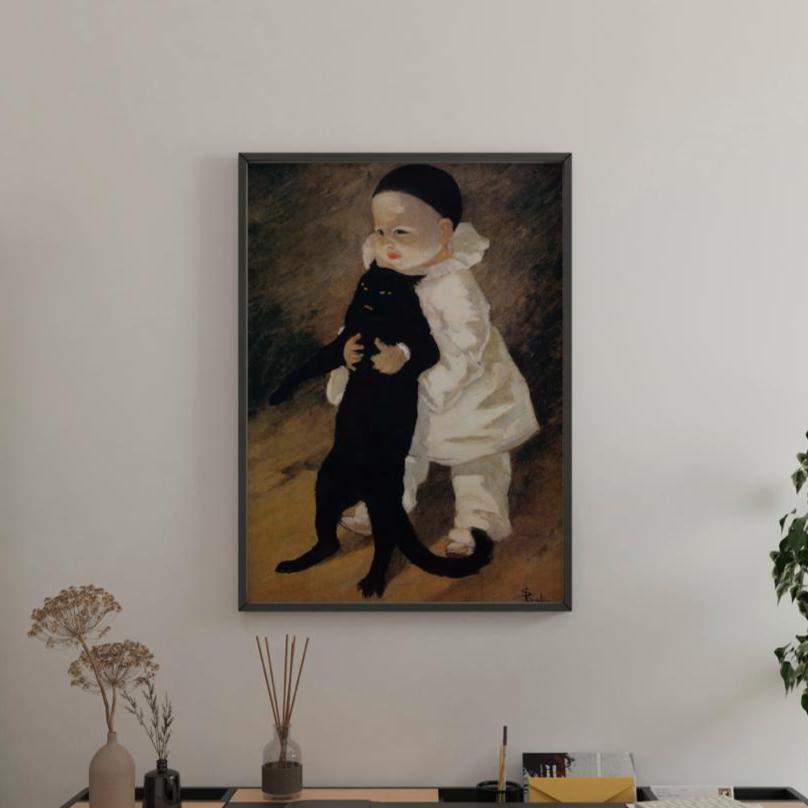 Théophile Steinlen, Pierrot and the Cat - art nouveau wall art, vintage French decor, whimsical cat print, classic home 