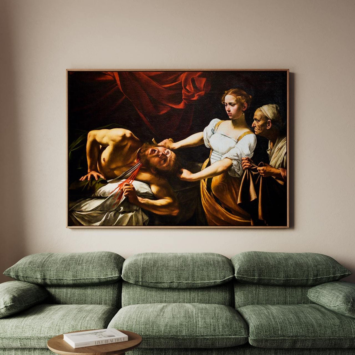 Caravaggio Judith Beheading Holofernes 1599 - Dramatic Baroque Biblical Canvas Art, Dark Red Drape, Powerful Female Hero