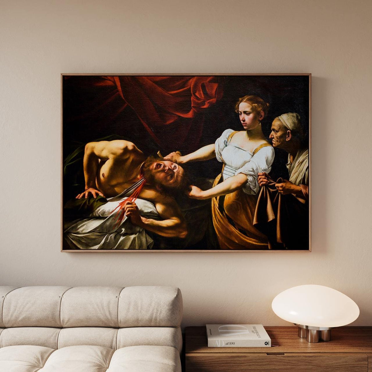 Caravaggio Judith Beheading Holofernes 1599 - Dramatic Baroque Biblical Canvas Art, Dark Red Drape, Powerful Female Hero