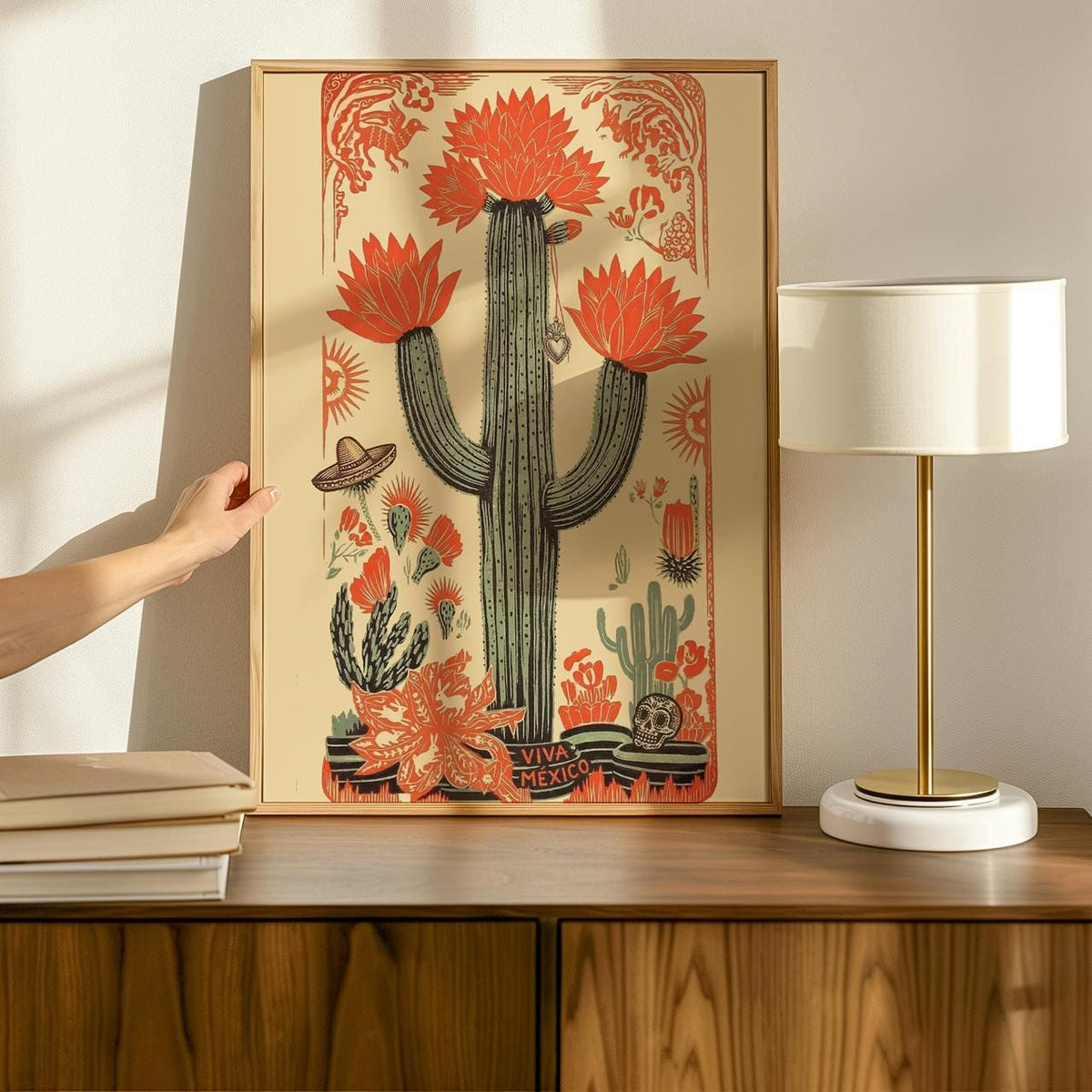 Latin Art Vintage Mexican Poster, Mexican Wall Art, Cultural Art Print, Mexico Gift Decor With Cactus Theme