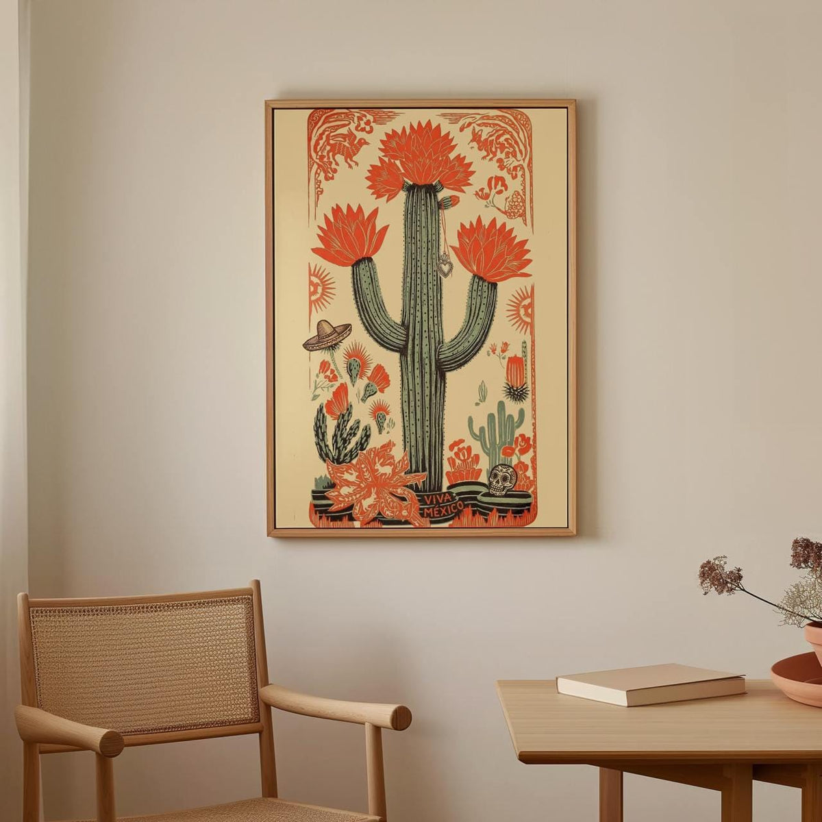 Latin Art Vintage Mexican Poster, Mexican Wall Art, Cultural Art Print, Mexico Gift Decor With Cactus Theme