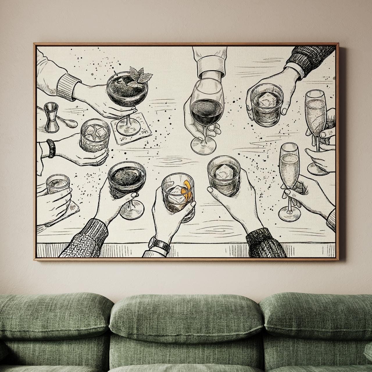 Cocktail Party Decor Cheers Wall Print, Bar Cart Print, Minimalist Wall Art, Dining Room Wall Art, Modern Home Decor Art
