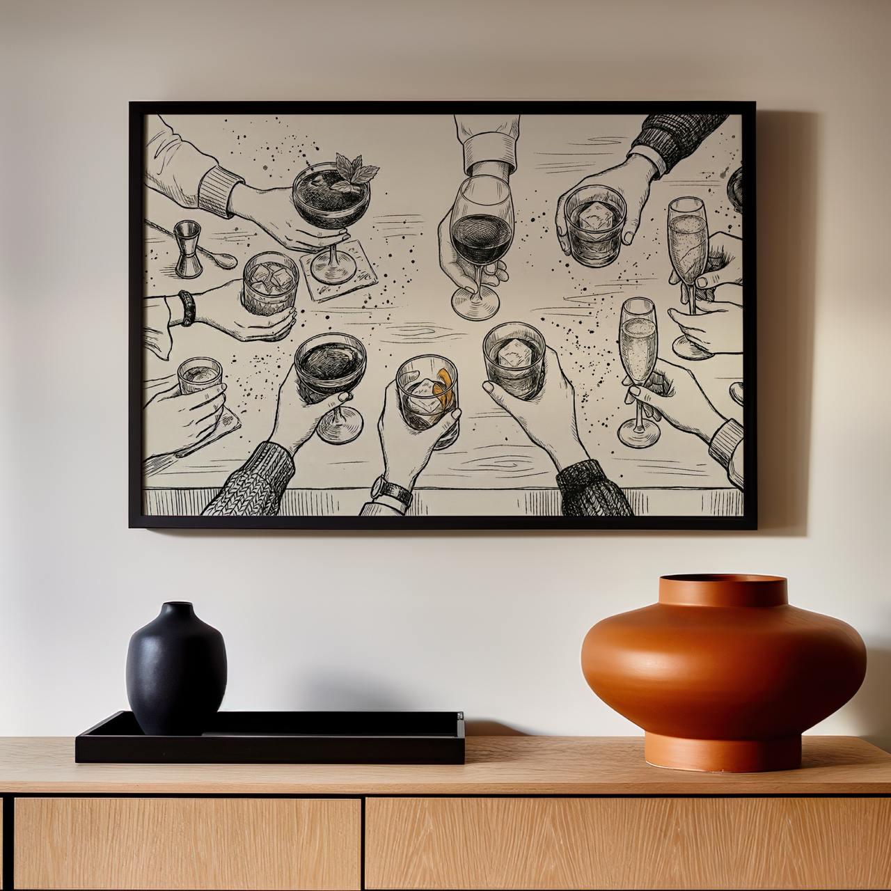 Cocktail Party Decor Cheers Wall Print, Bar Cart Print, Minimalist Wall Art, Dining Room Wall Art, Modern Home Decor Art