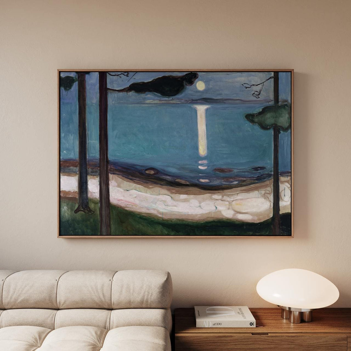 Edvard Munch - Moonlight 1895 - Norwegian Fjord Canvas Print, Blue Night Sea Reflection Art, Dark Trees Scenic Expressio