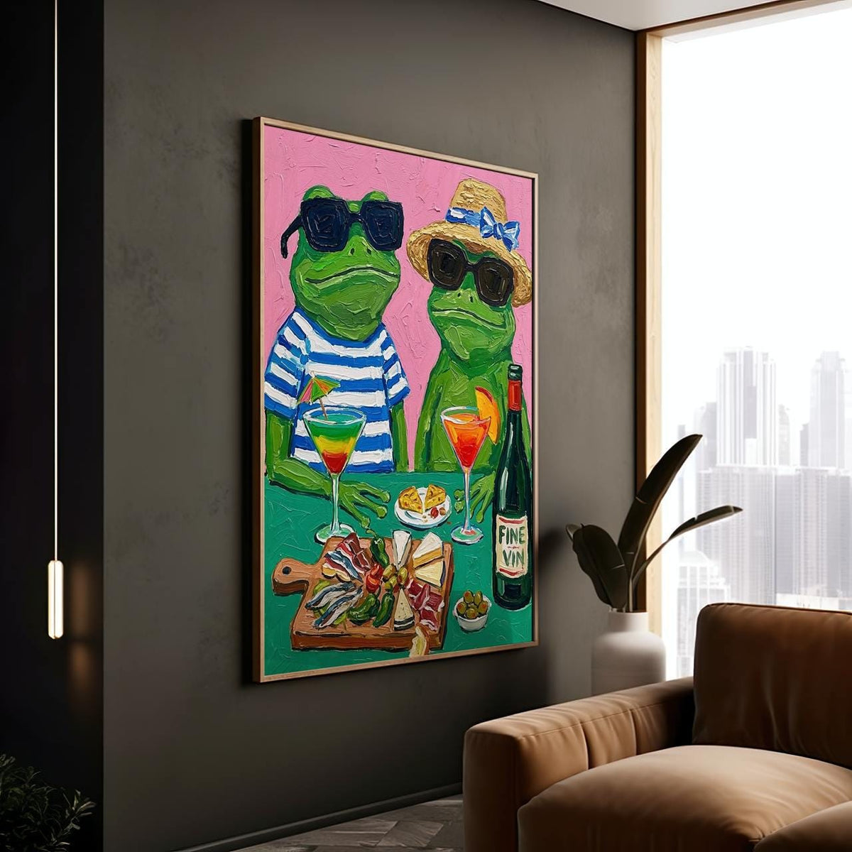 Frog Cocktail Party Art Print, Quirky Animal Poster With Frogs And Cocktail, Retro Colorful Wall Art, Playful Dining Roo