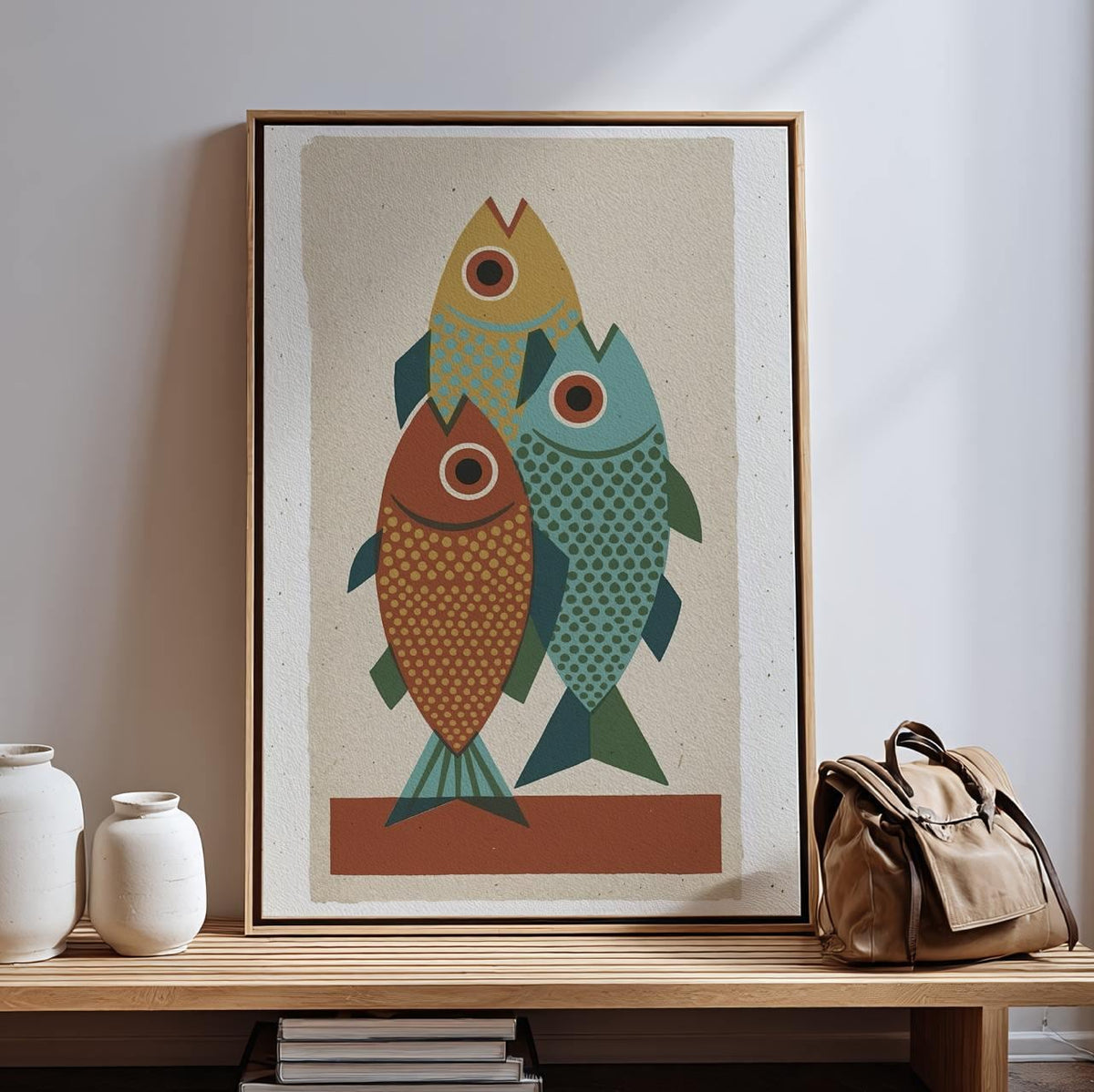 Mid-Century Fish Art Print, Retro Blue Fish Poster, Minimalist Animal Illustration, Vintage Wall Decor, Modern Graphic A
