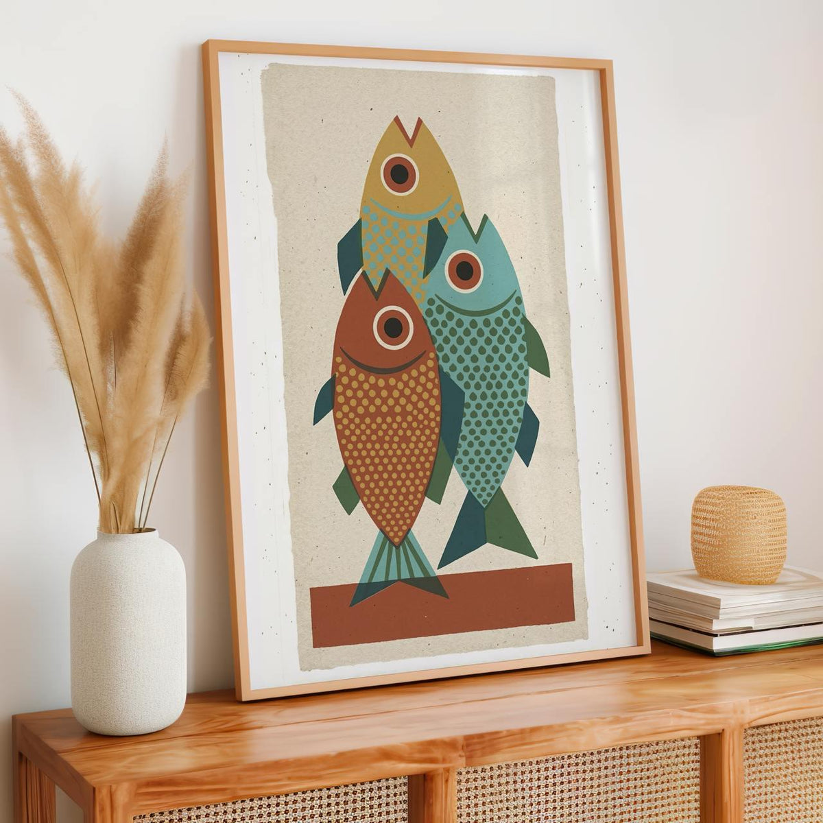 Mid-Century Fish Art Print, Retro Blue Fish Poster, Minimalist Animal Illustration, Vintage Wall Decor, Modern Graphic A