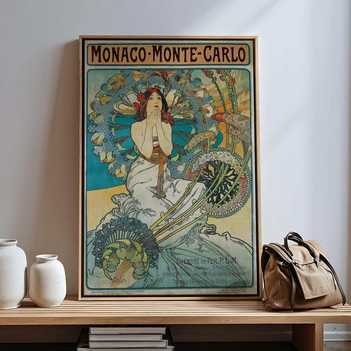 Alphonse Mucha, Monaco Monte Carlo 1897 - Art Nouveau Poster, Floral Wall Art, Vintage Decor for Living Room, Canvas Wal