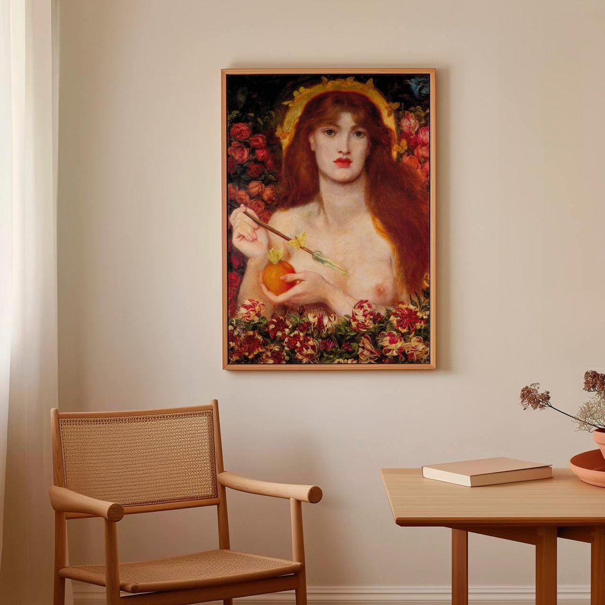 Dante Gabriel Rossetti, Venus Verticordia 1868 - Floral Portrait Print, Vintage Wall Art, Pre-Raphaelite Decor for Bedro