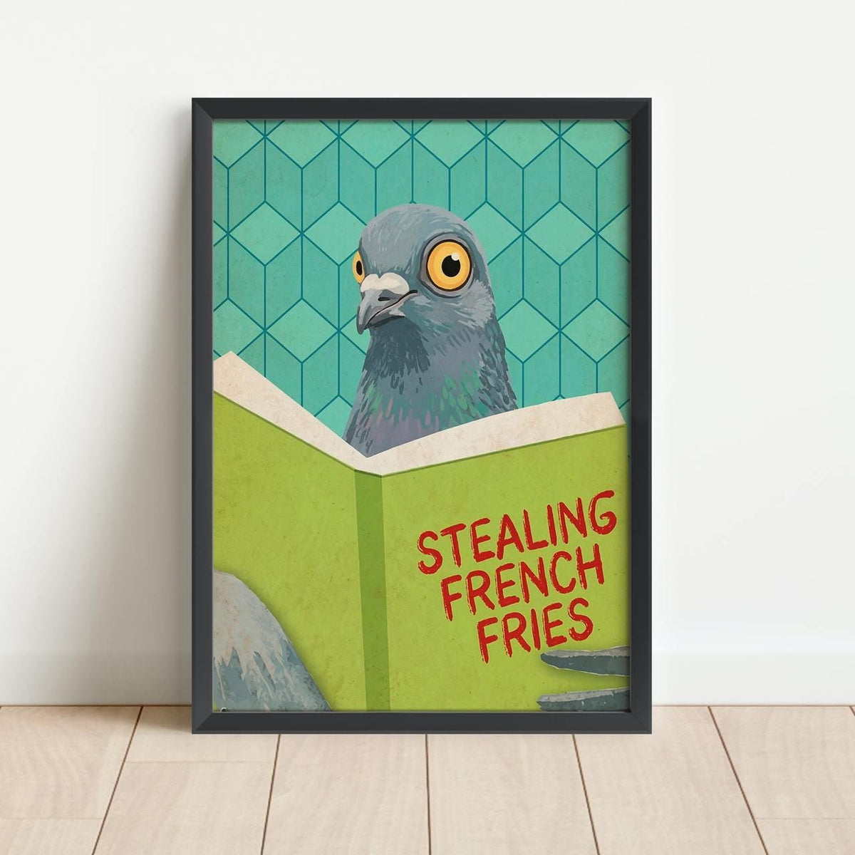 Funny Reading Pigeon Wall Art - Framed Cute Pigeon Poster, Toilet Humor Bathroom, Cheeky Laundry Room Decor, Trendy Gift